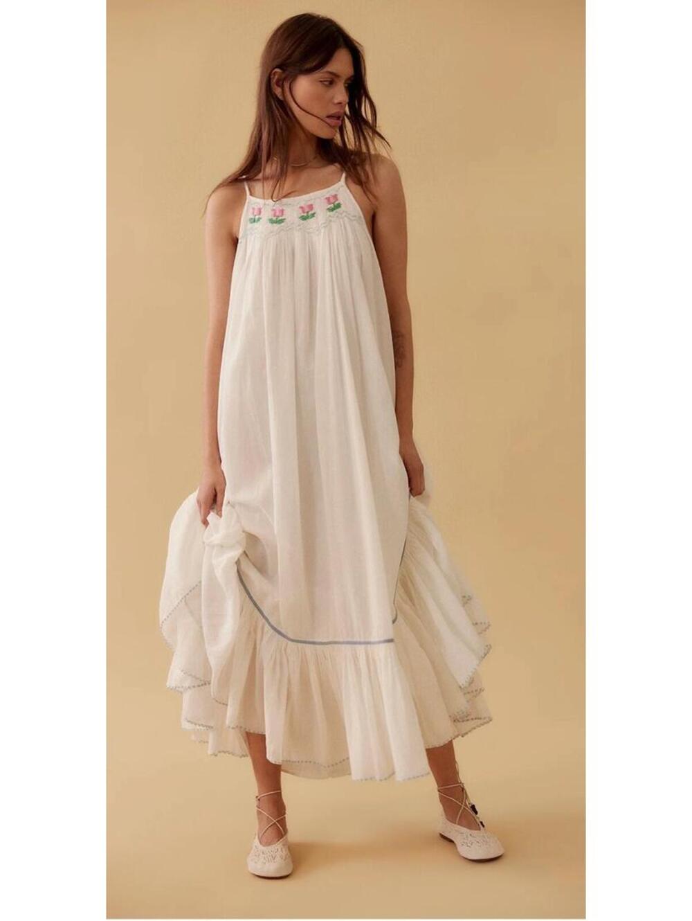 NWOT Free People Tip Toeing Tulip Midi Dress Size Small in Whisper White
